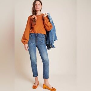Anthropologie Pilcro Ultra High-Rise Button-Fly Slim Straight Jeans .